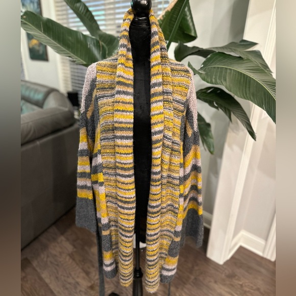 BELTED Chunky Knit Long Cardigan Striped ALPACA WOOL Elizabeth & James size M/L - Picture 3 of 14